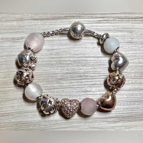 Vintage Designer Thomas Sabo Sterling Silver Pink Quartz Karma Bead Bracelet, 7" - Picture 4 of 9